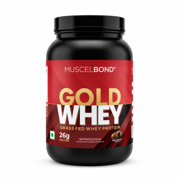 Muscelbond Gold Whey – Grass Fed Whey Protein | 26g Protein Per Serving | 1KG